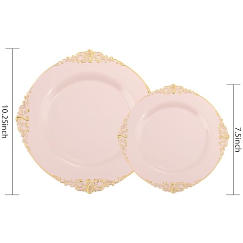 Pink and Gold Plastic Dinnerware Set 350 Pcs