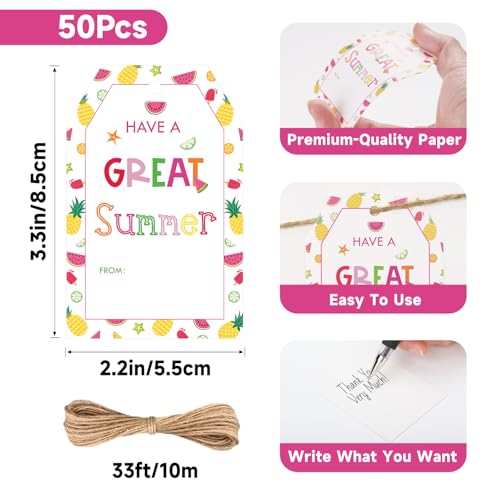 Anwyll 50Pcs Summer Gift Tags with String + 300Pcs Vinyl Summer Stickers