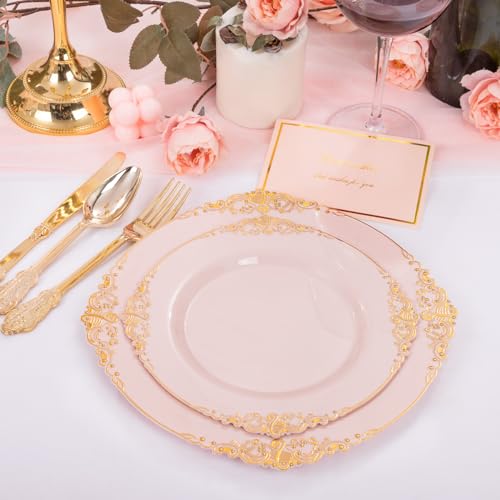 Pink and Gold Plastic Dinnerware Set 350 Pcs