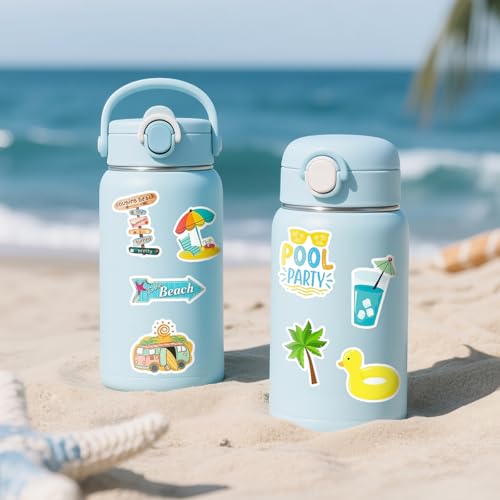 Anwyll 50Pcs Summer Gift Tags with String + 300Pcs Vinyl Summer Stickers