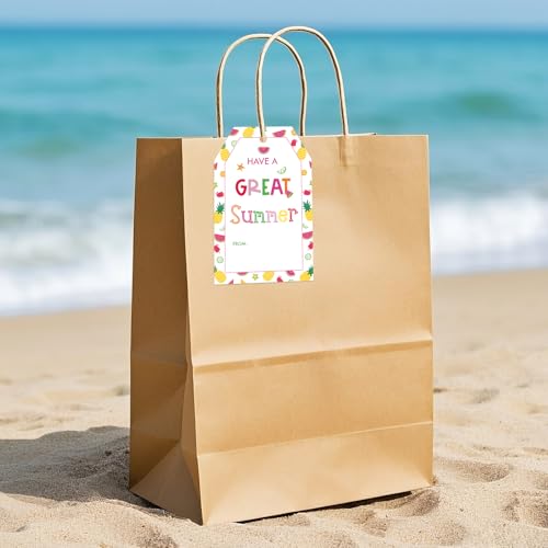 Anwyll 50Pcs Summer Gift Tags with String + 300Pcs Vinyl Summer Stickers