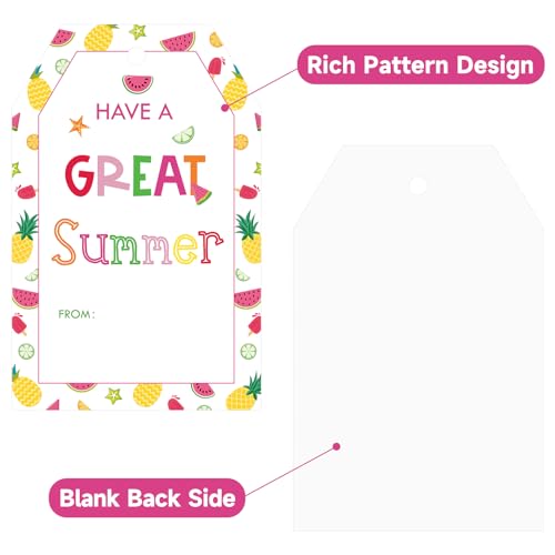 Anwyll 50Pcs Summer Gift Tags with String + 300Pcs Vinyl Summer Stickers