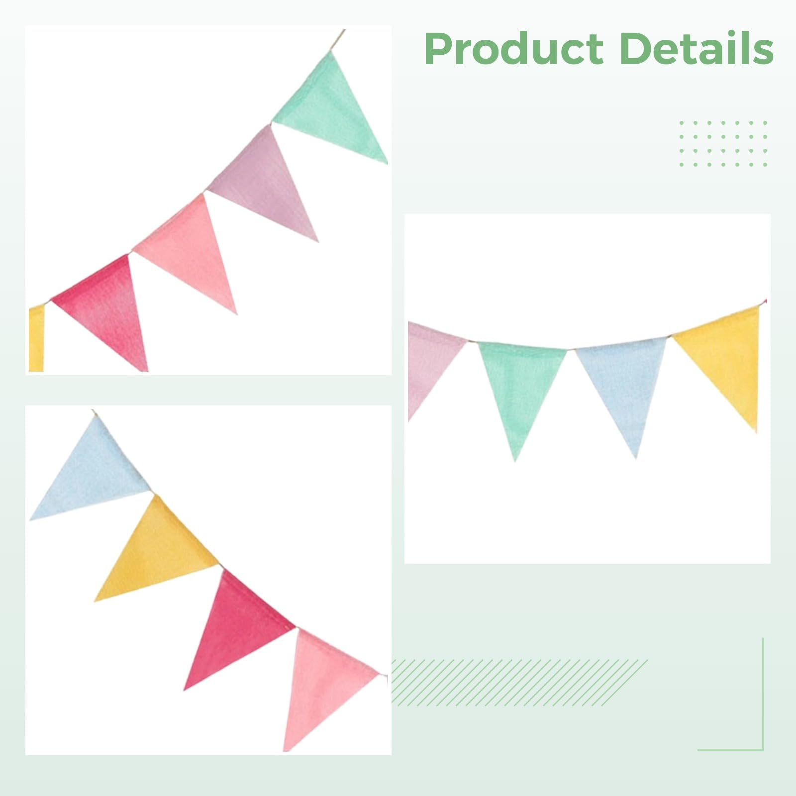 Pastel Fabric Triangle Pennant Banner Garland 20 Pack 157.5 In 400 Cm