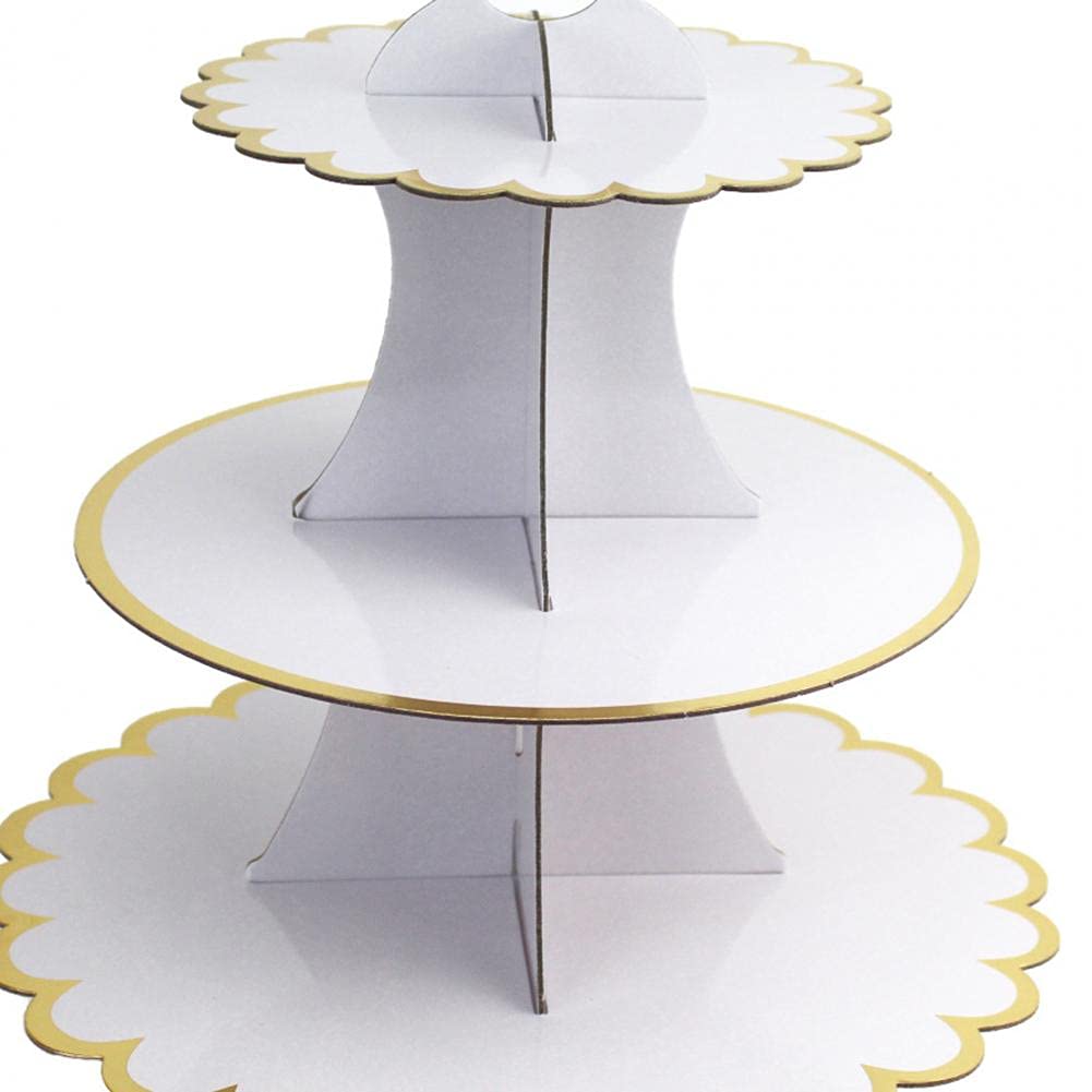 3 Layer Round Cupcake Stand Foldable Cardboard Dessert Display Stand