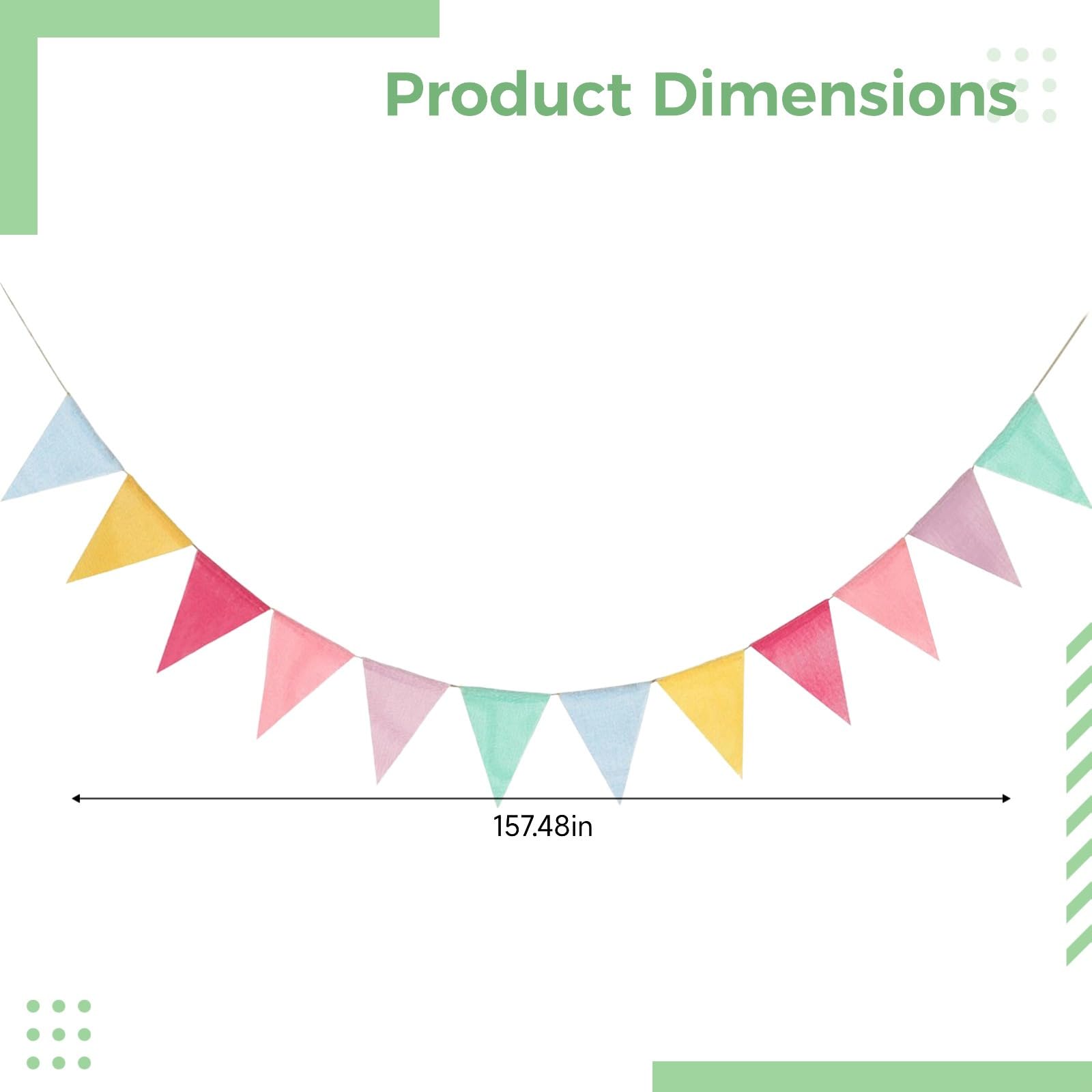 Pastel Fabric Triangle Pennant Banner Garland 20 Pack 157.5 In 400 Cm