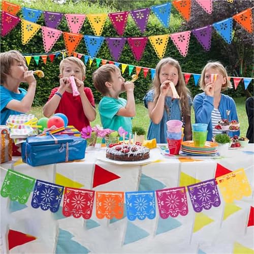 Paper Fan Party Decoration Set with Rainbow Tassel Garland and Banner 6 Pcs