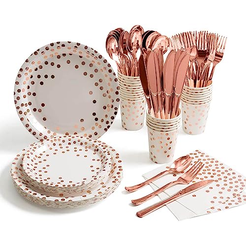 Pink Plastic Dinnerware Party Set 200 Pcs Reusable Plates Cups and Cutlery