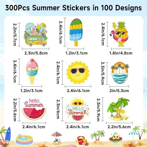 Anwyll 50Pcs Summer Gift Tags with String + 300Pcs Vinyl Summer Stickers