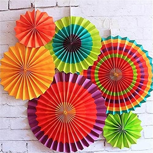 Paper Fan Party Decoration Set with Rainbow Tassel Garland and Banner 6 Pcs