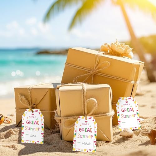 Anwyll 50Pcs Summer Gift Tags with String + 300Pcs Vinyl Summer Stickers