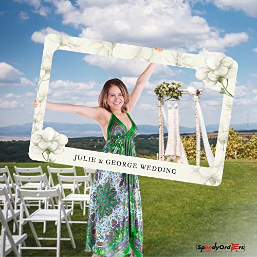 Personalized White Gardenia Wedding Photo Booth Frame Custom PVC Prop