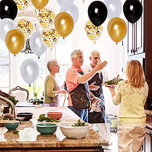 Black Gold Birthday Balloon Decoration Kit with Foil Fringe Curtains and Banner