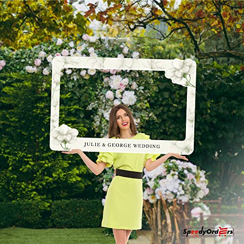 Personalized White Gardenia Wedding Photo Booth Frame Custom PVC Prop