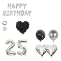 Black Silver Party Balloon Decoration Set with Heart Foil Balloons and Birthday Banner