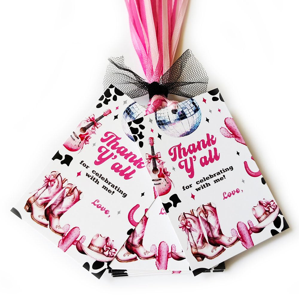 Disco Cowgirl Thank You Gift Tags, Birthday Party Favor Tags, Set of 24