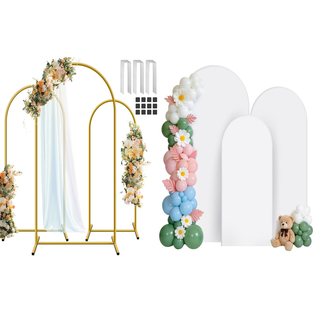 Metal Arch Backdrop Stand Set with White Cover 4Ft 5Ft 6Ft
