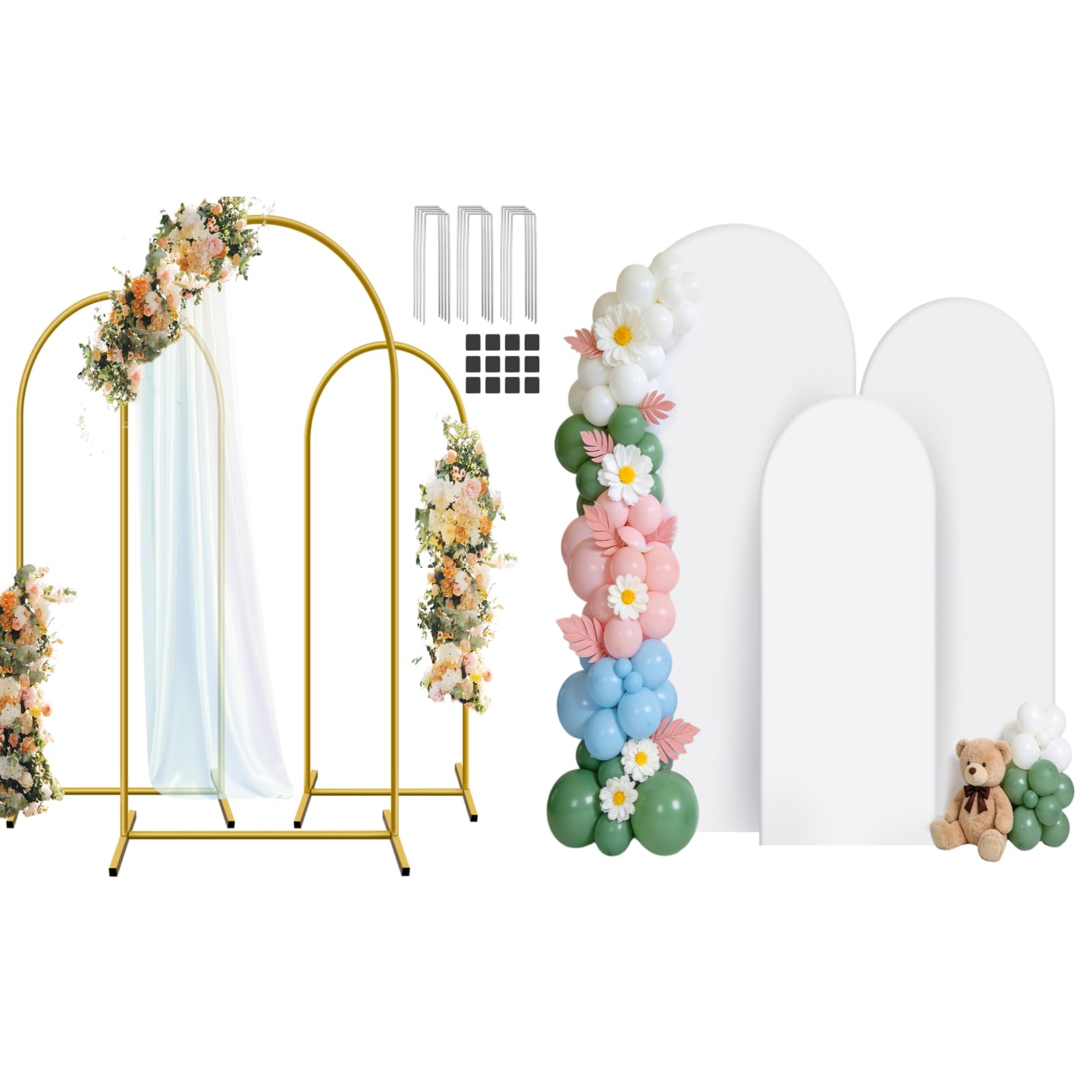 Metal Arch Backdrop Stand Set with White Cover 4Ft 5Ft 6Ft