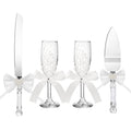 Pearl Wedding Champagne Flutes and Cake Server Set 4 Piece Bridal Gift Set