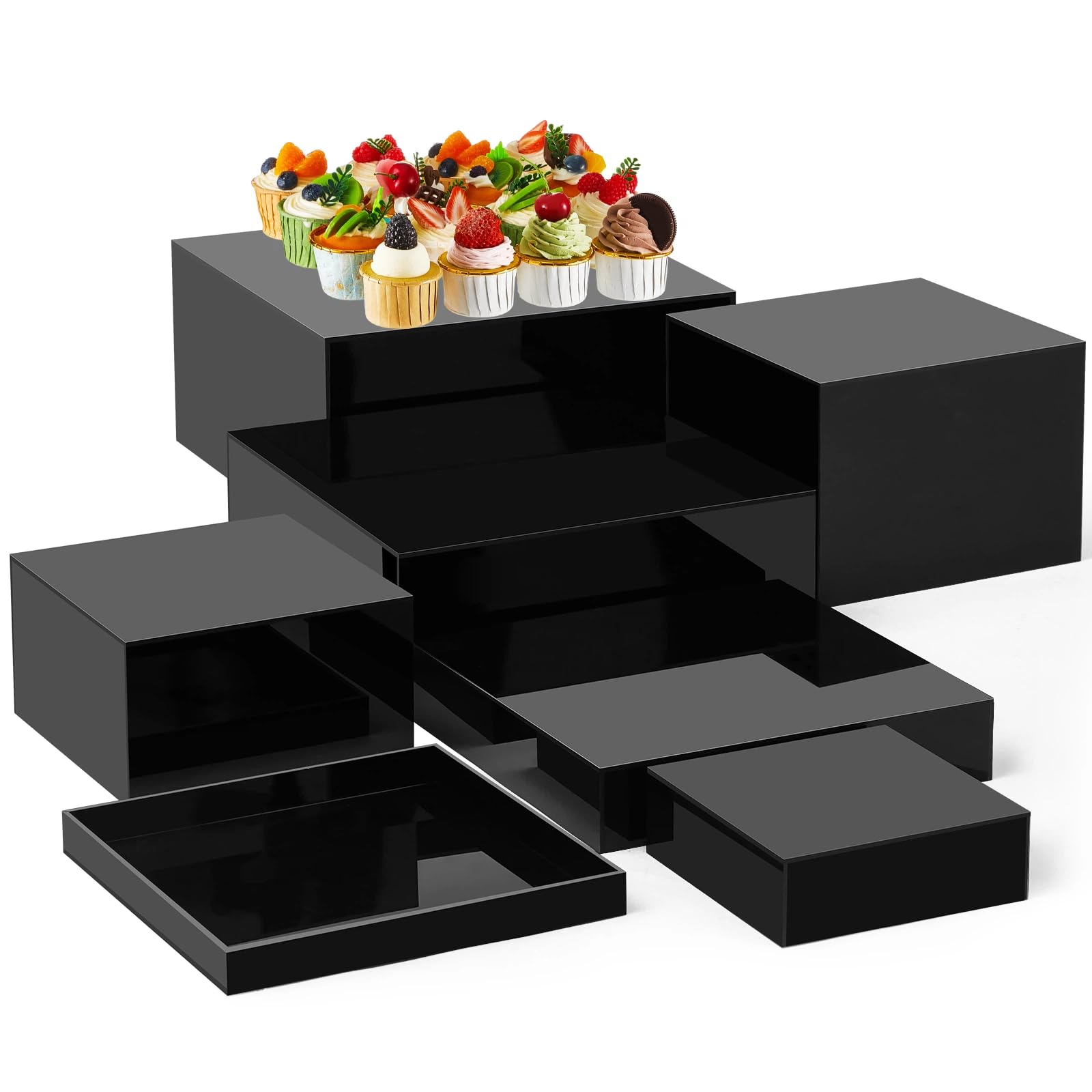 Acrylic Buffet Display Riser Set 7 Pcs Dessert Table Stand