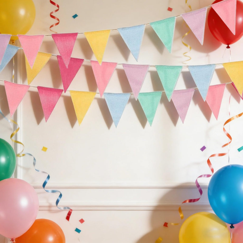 Pastel Fabric Triangle Pennant Banner Garland 20 Pack 157.5 In 400 Cm