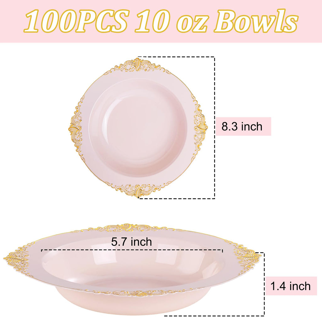 Pink and Gold Plastic Dinnerware Set 350 Pcs