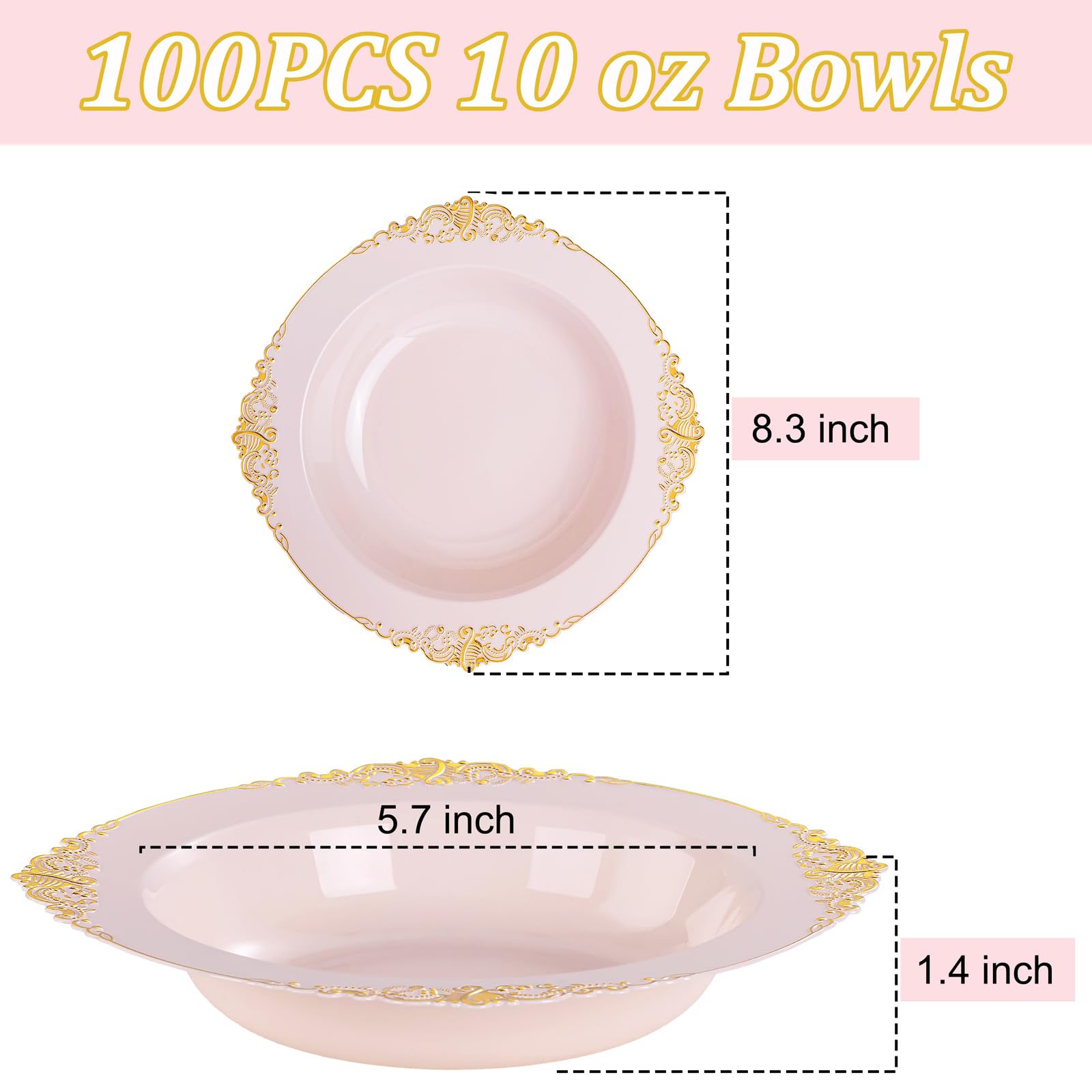 Pink and Gold Plastic Dinnerware Set 350 Pcs