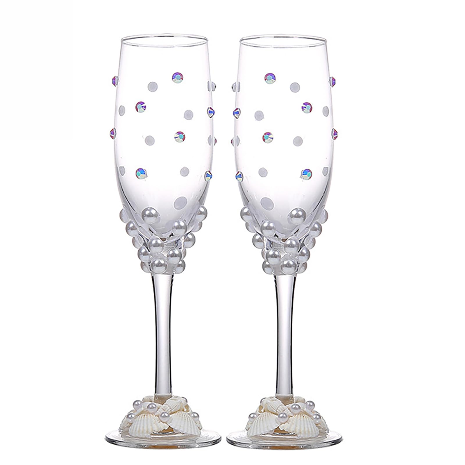 Bride and Groom Pearl Champagne Glass Set 2 Piece Wedding Toasting Gift Set