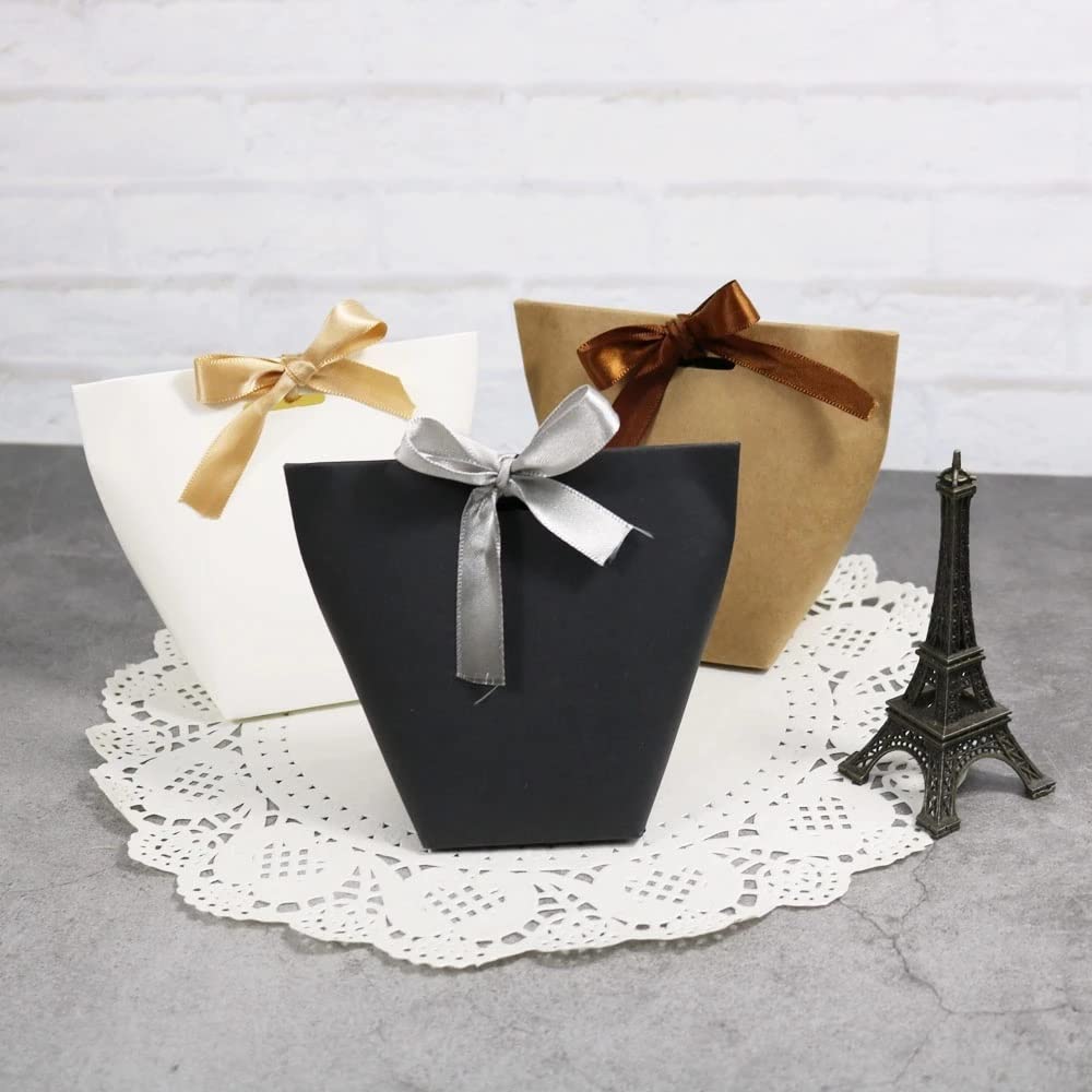 Blank Kraft Paper Gift Bags with Ribbon 10 Pack Party Favor Bags