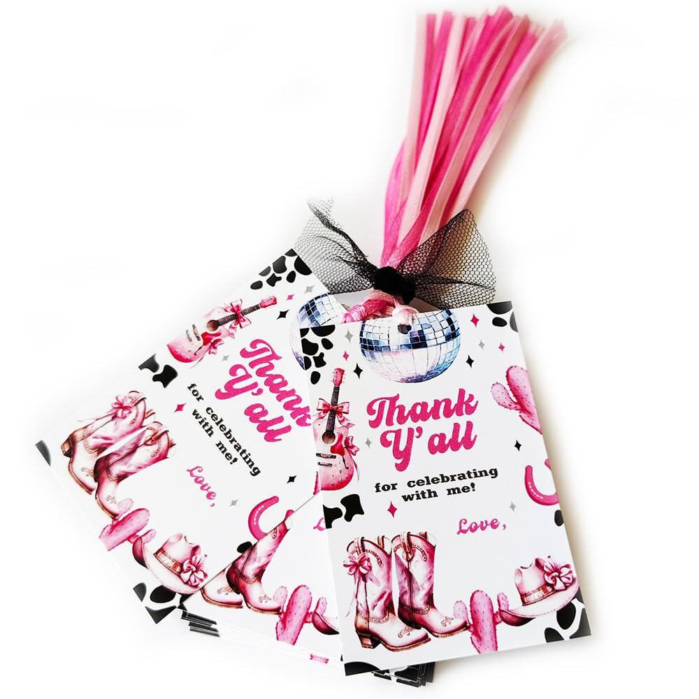 Disco Cowgirl Thank You Gift Tags, Birthday Party Favor Tags, Set of 24
