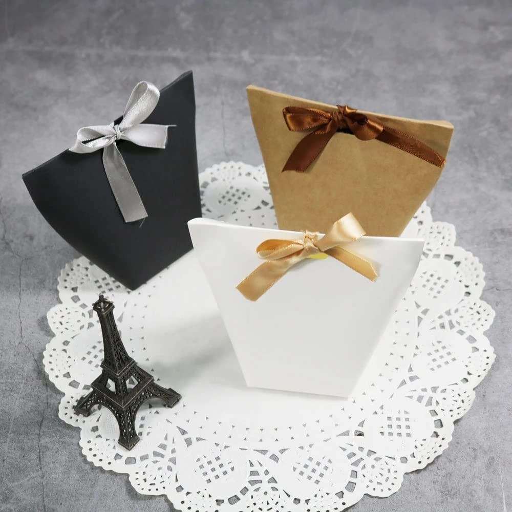 Blank Kraft Paper Gift Bags with Ribbon 10 Pack Party Favor Bags