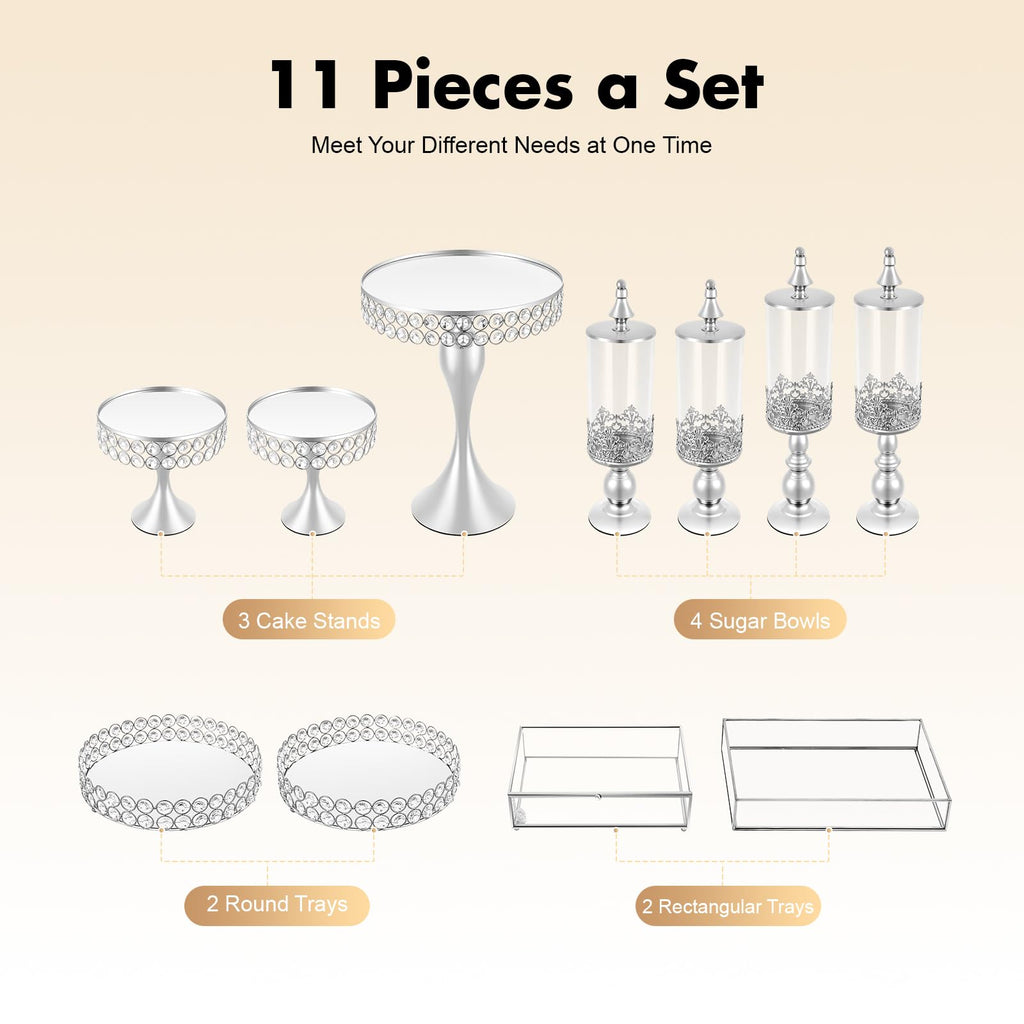Silver Cake Stand Set 11 Piece Dessert Display Collection