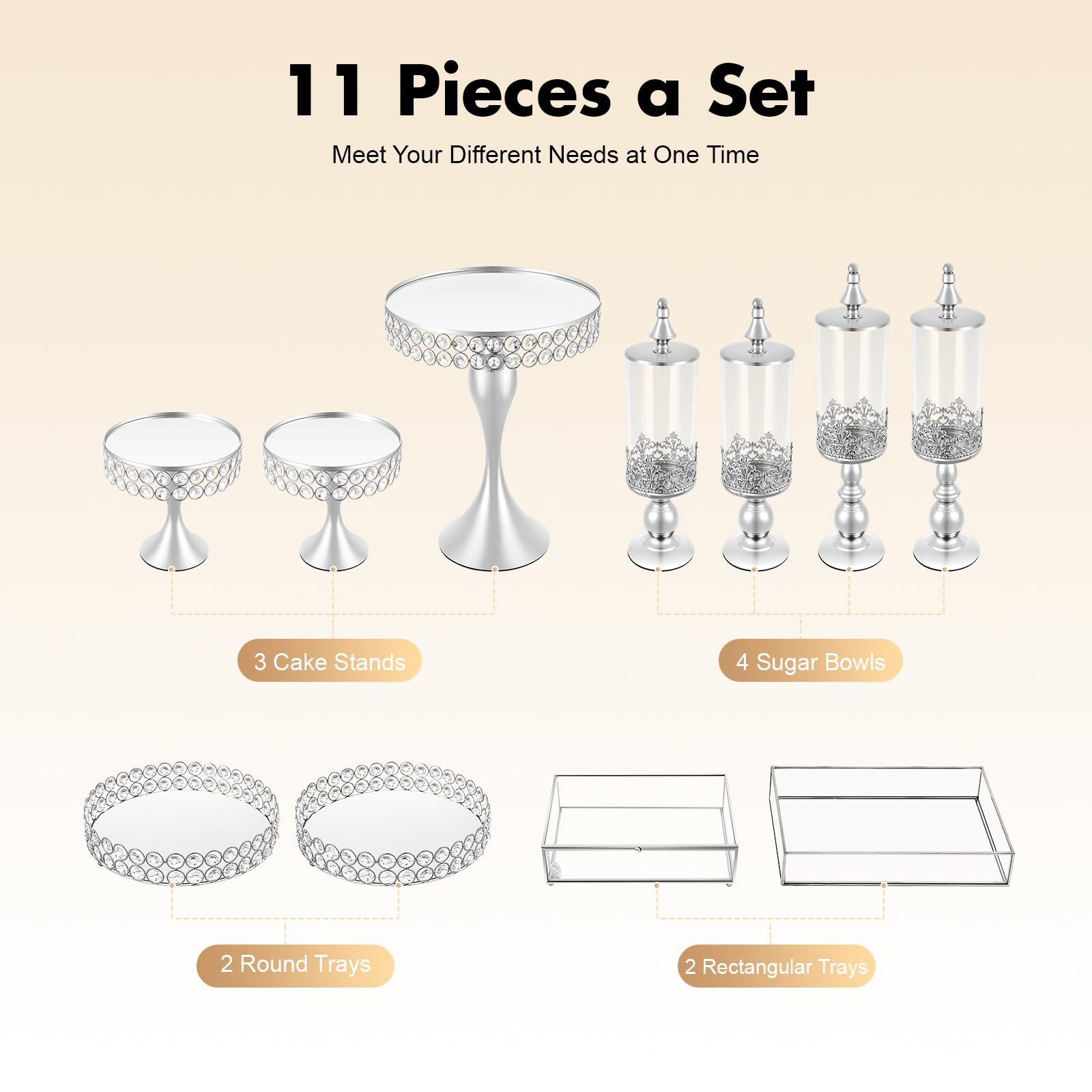 Silver Cake Stand Set 11 Piece Dessert Display Collection