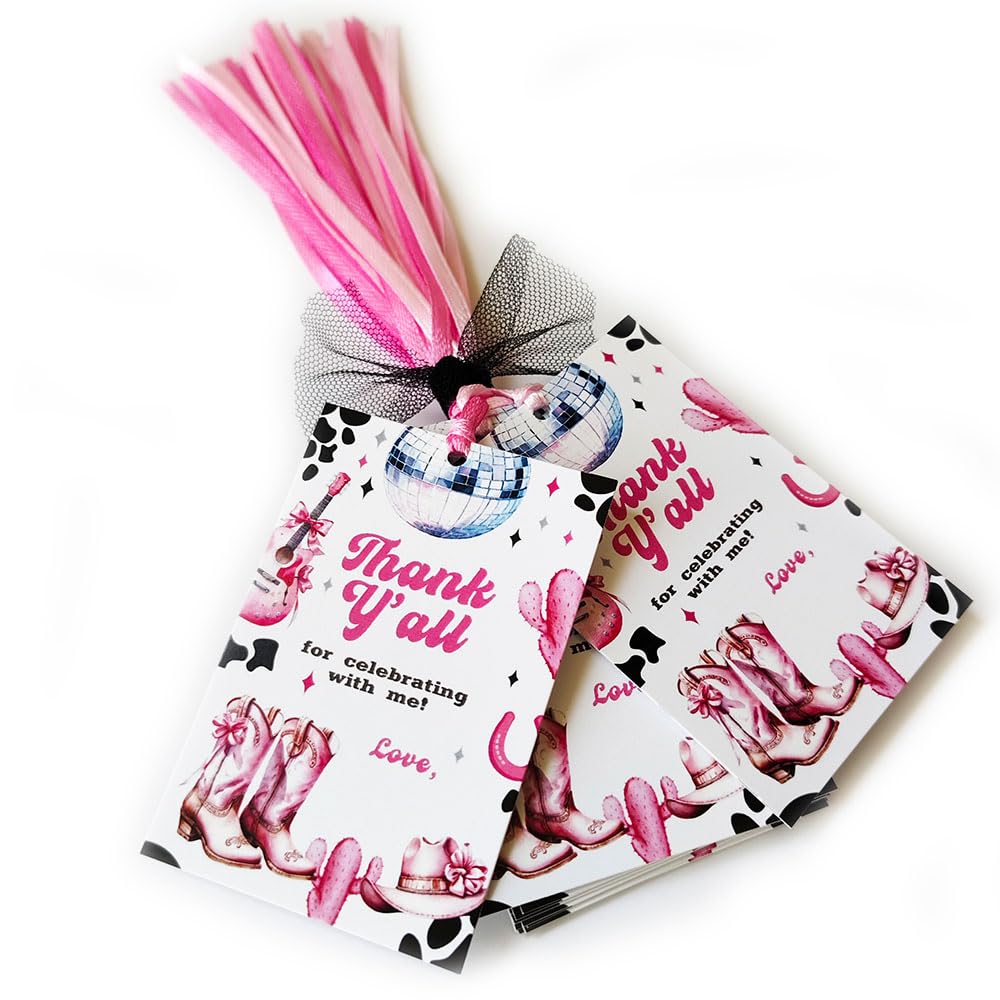 Disco Cowgirl Thank You Gift Tags, Birthday Party Favor Tags, Set of 24