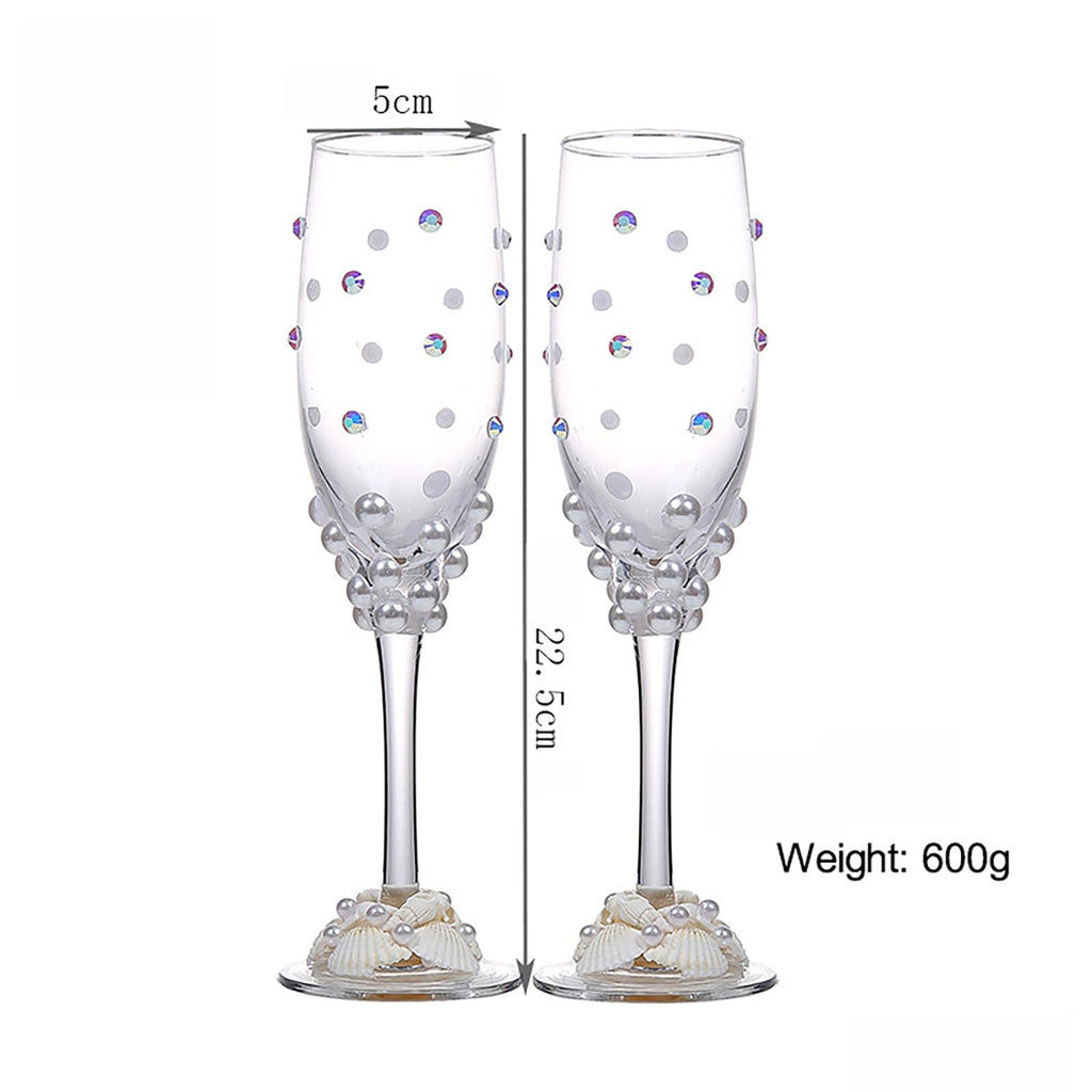 Bride and Groom Pearl Champagne Glass Set 2 Piece Wedding Toasting Gift Set