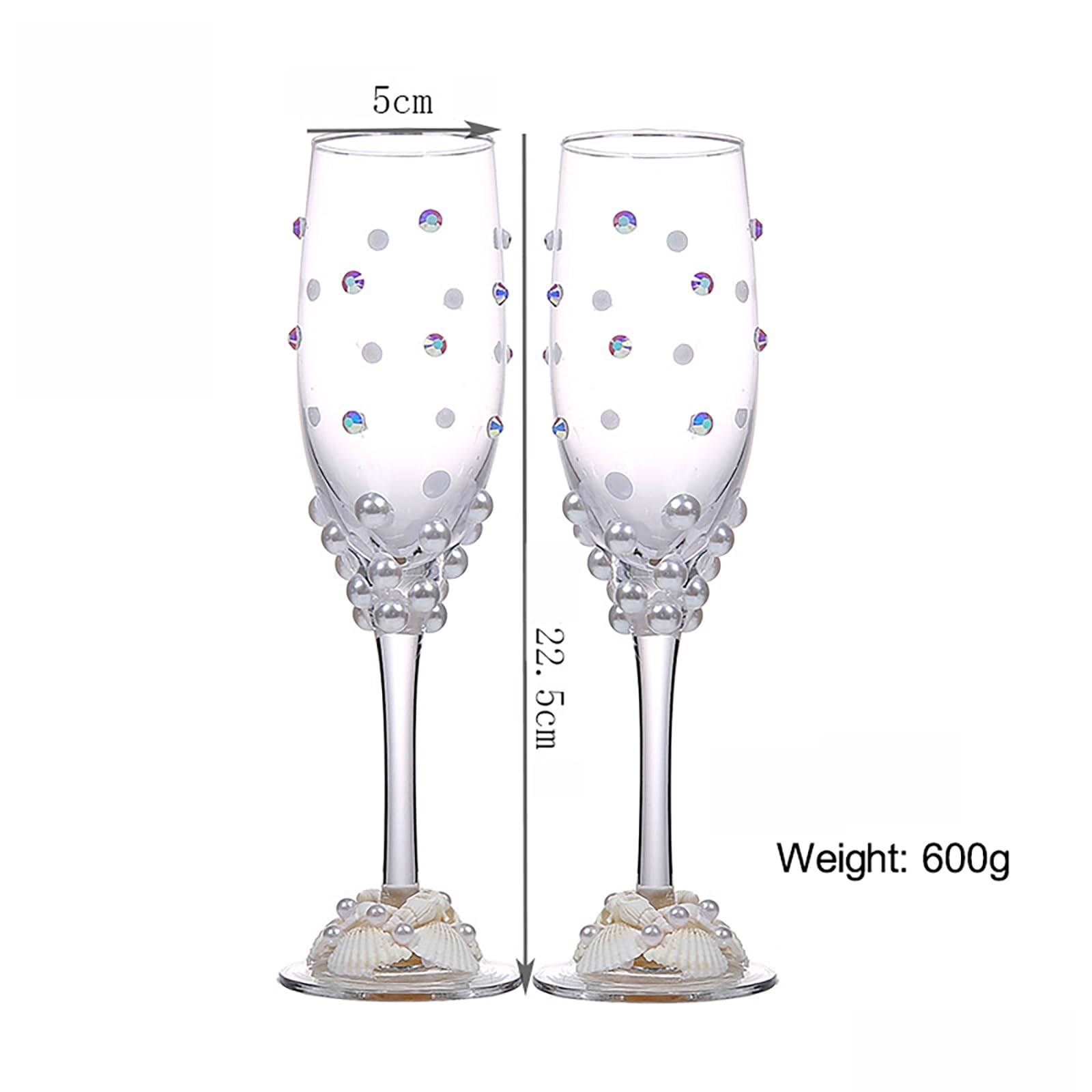Bride and Groom Pearl Champagne Glass Set 2 Piece Wedding Toasting Gift Set