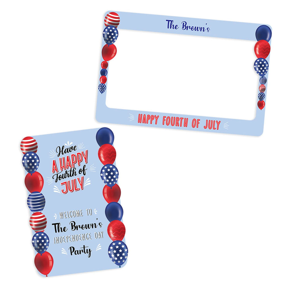 Custom 4th of July Party Sign and Photo Booth Frame Set