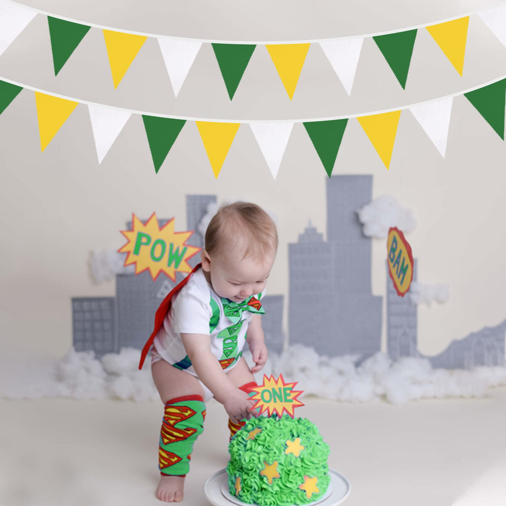 Fabric Triangle Pennant Banner Garland 10M 32Ft Yellow Green White