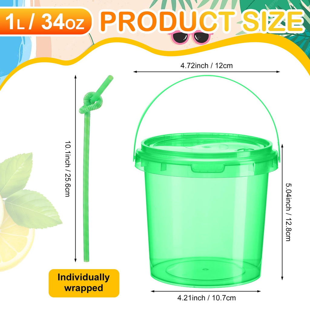 Plastic Drink Buckets with Lids and Straws Reusable Party Cups