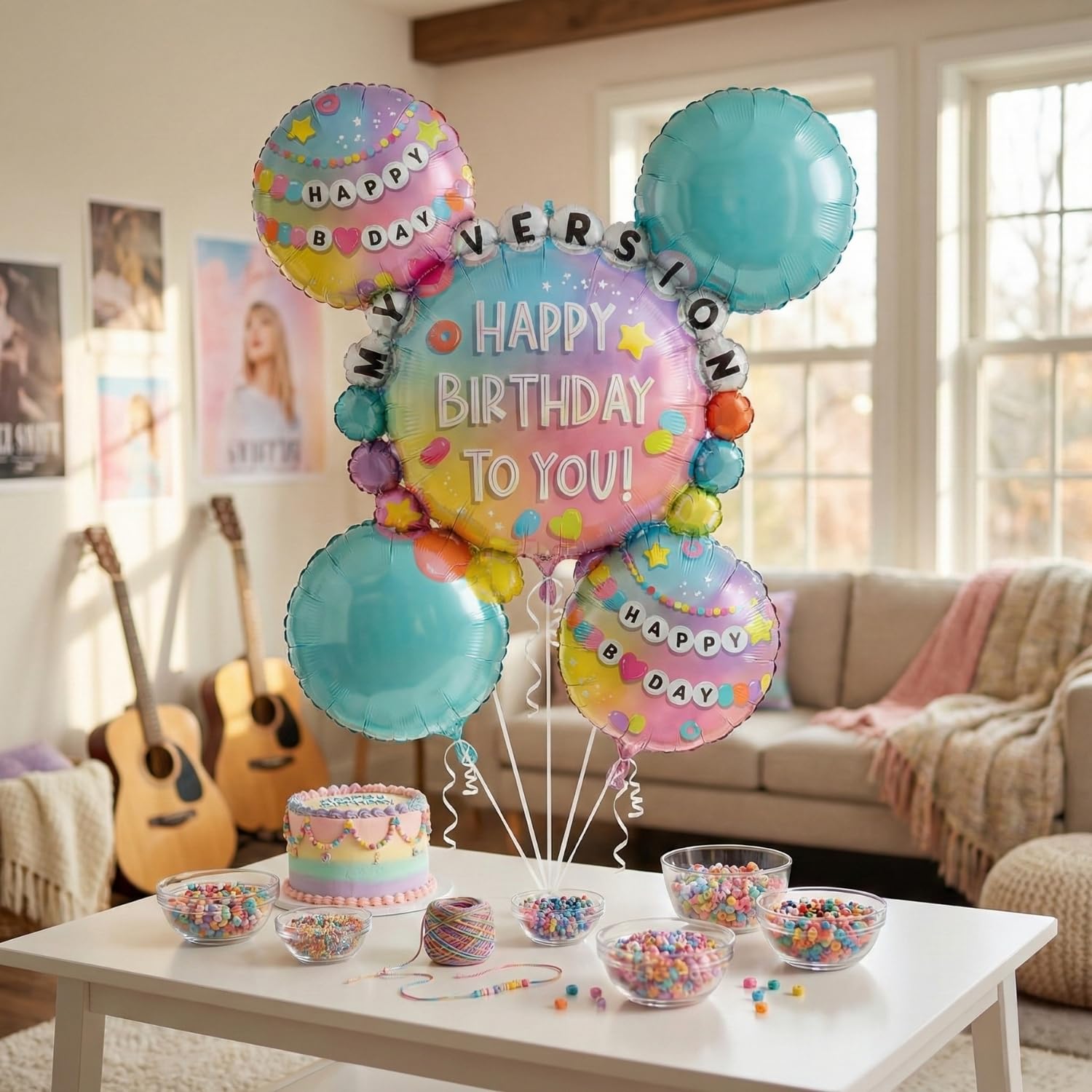 Happy Birthday Friendship Bracelet Mylar Balloon Bouquet 5 Piece Set