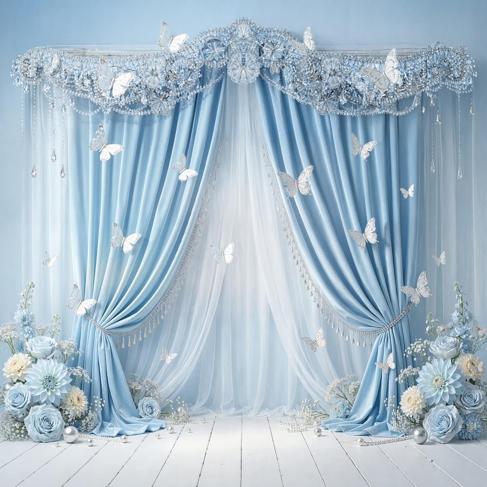 Butterfly Flower Curtain Backdrop 10 x 10Ft 3 x 3M Photography Background