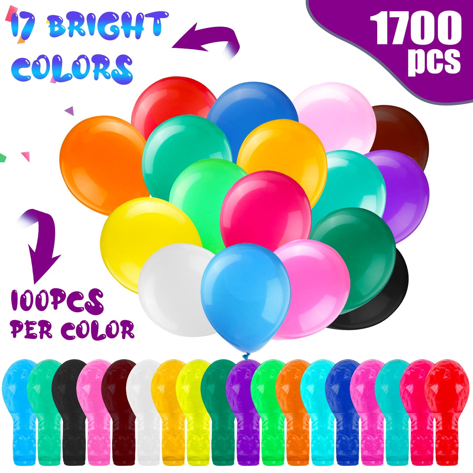 Assorted Rainbow Latex Balloons 12 Inch 1700 Pack