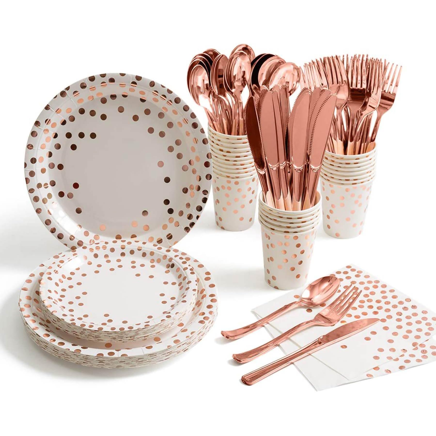 Pink Plastic Dinnerware Party Set 200 Pcs Reusable Plates Cups and Cutlery