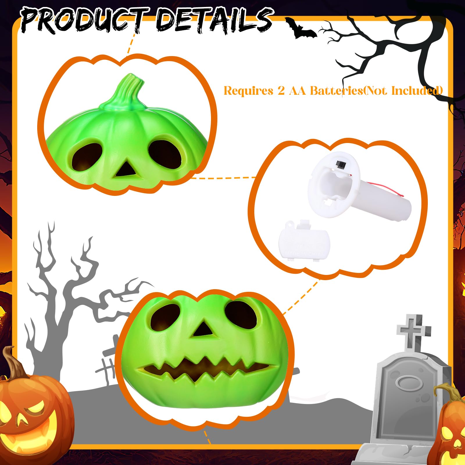 Tujoe Halloween Pumpkin Lantern Set Light up LED