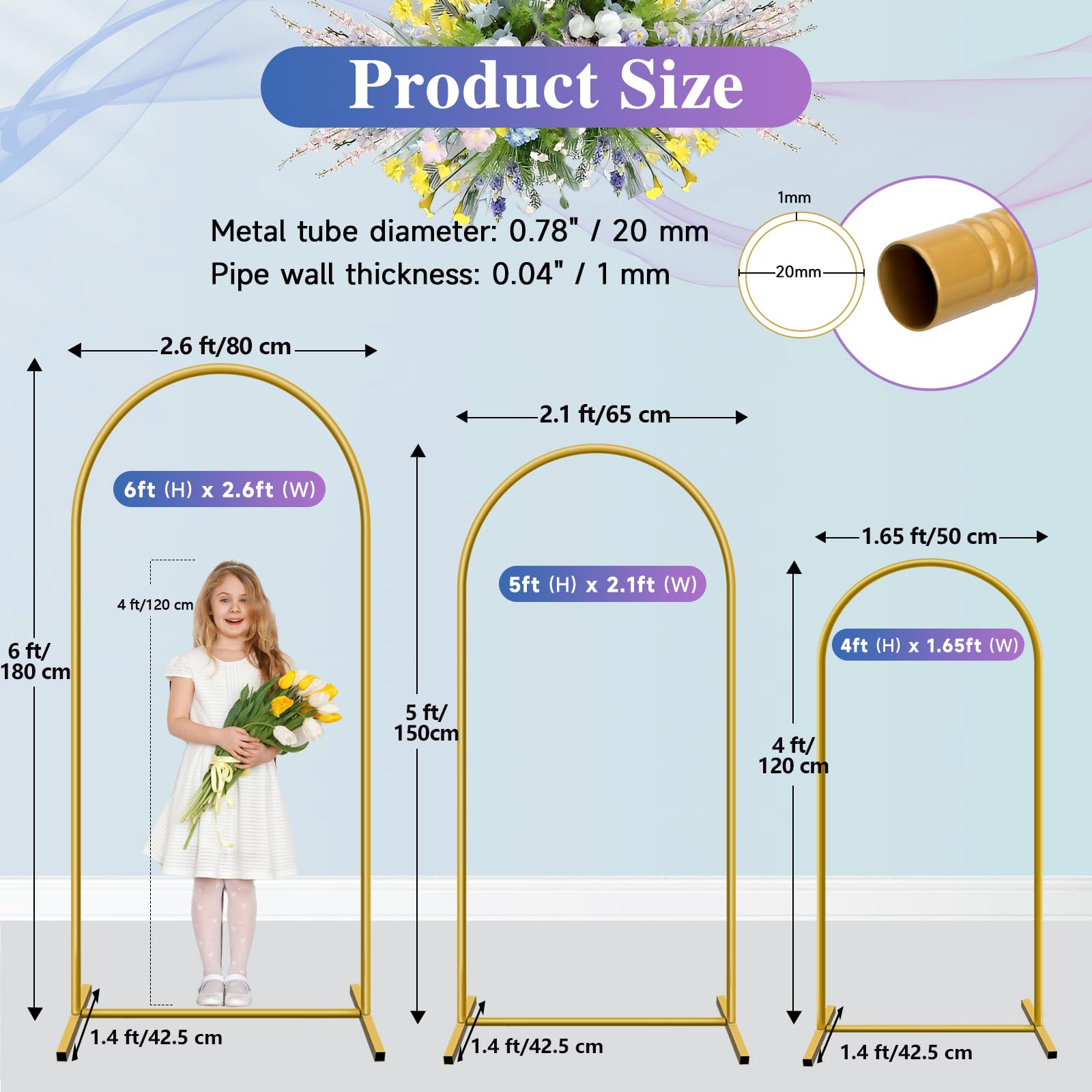 Metal Arch Backdrop Stand Set with White Cover 4Ft 5Ft 6Ft