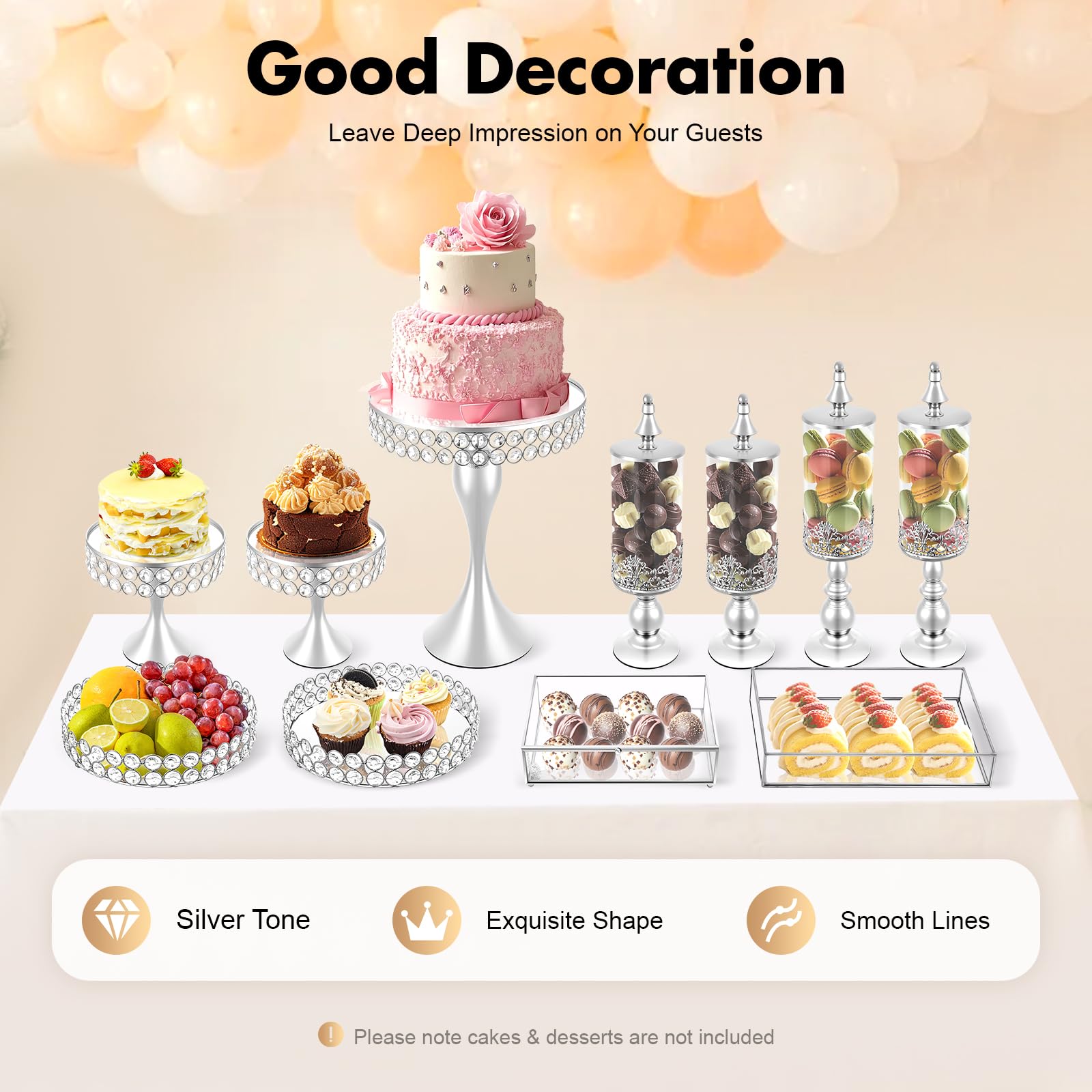 Silver Cake Stand Set 11 Piece Dessert Display Collection
