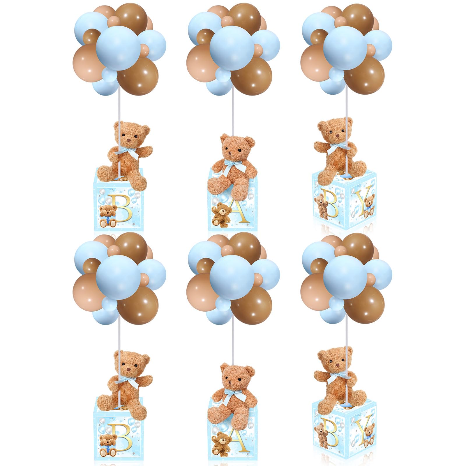 Baby Letter Box Decoration Set with Plush Bears and Balloon Stands 6 Piece Set