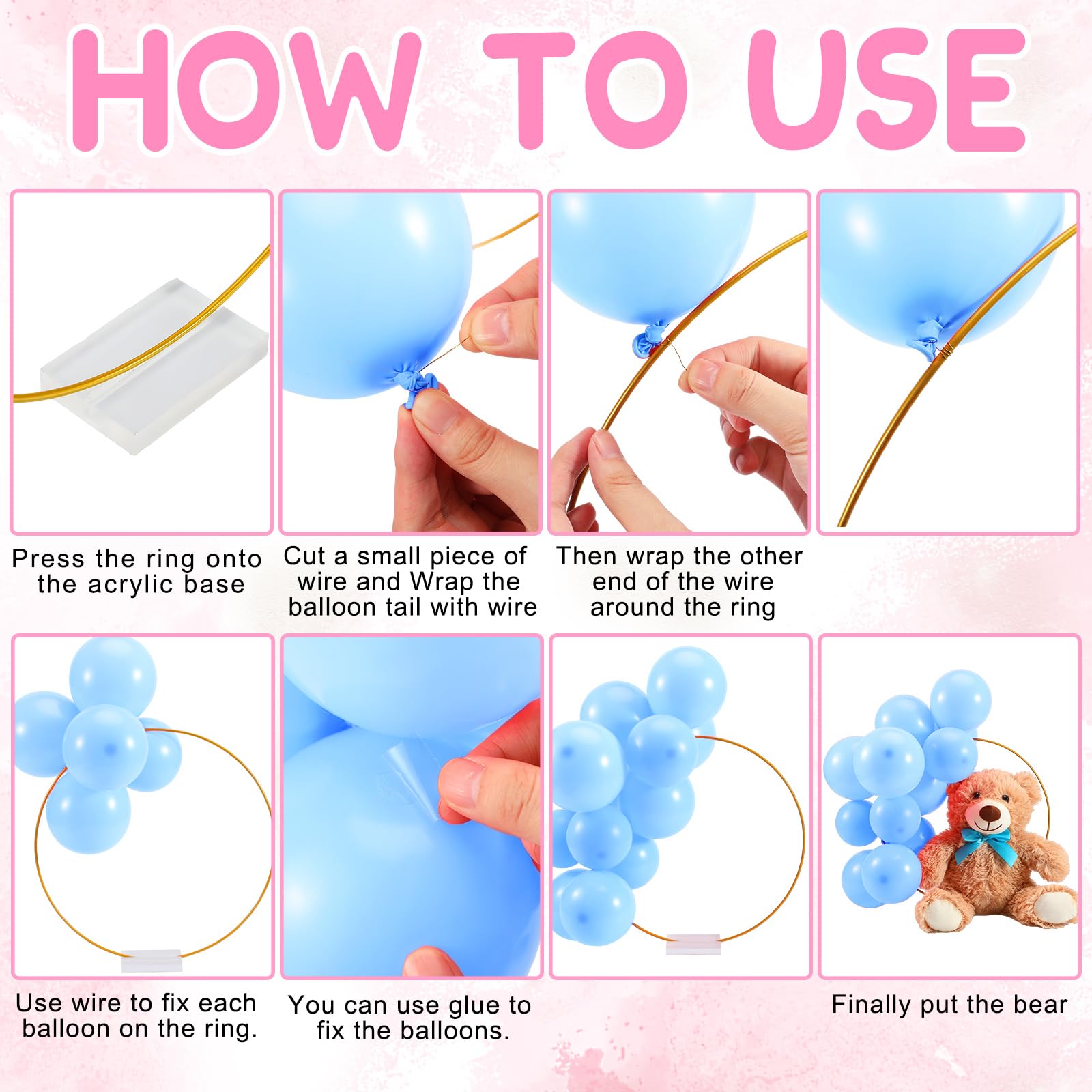 Bear Table Centerpieces with Floral Hoop Stand and Balloon 6 Piece Baby Shower Decoration Set