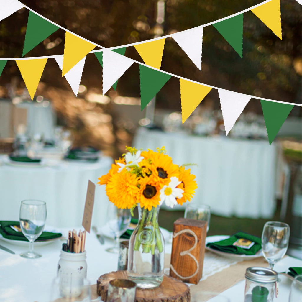 Fabric Triangle Pennant Banner Garland 10M 32Ft Yellow Green White