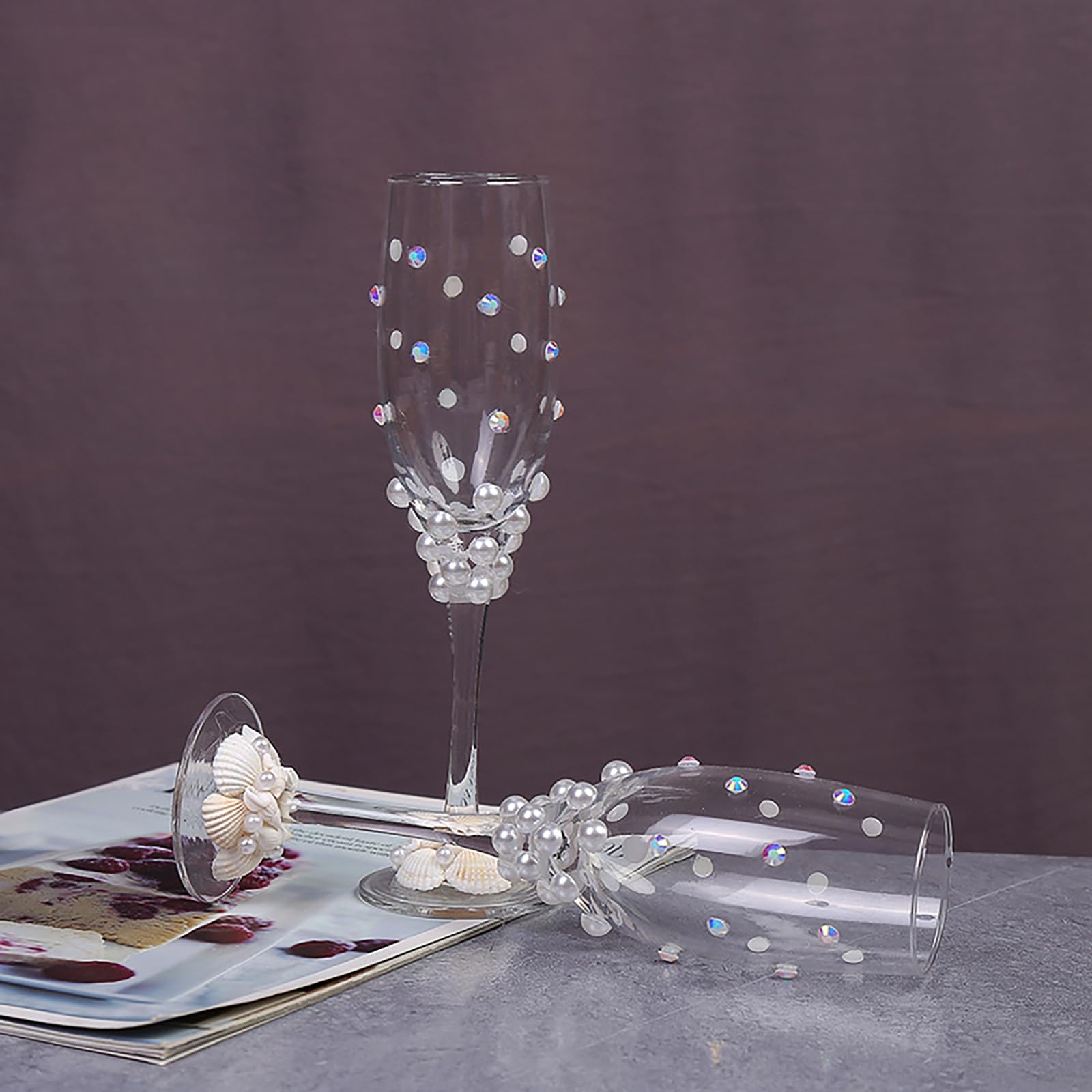 Bride and Groom Pearl Champagne Glass Set 2 Piece Wedding Toasting Gift Set
