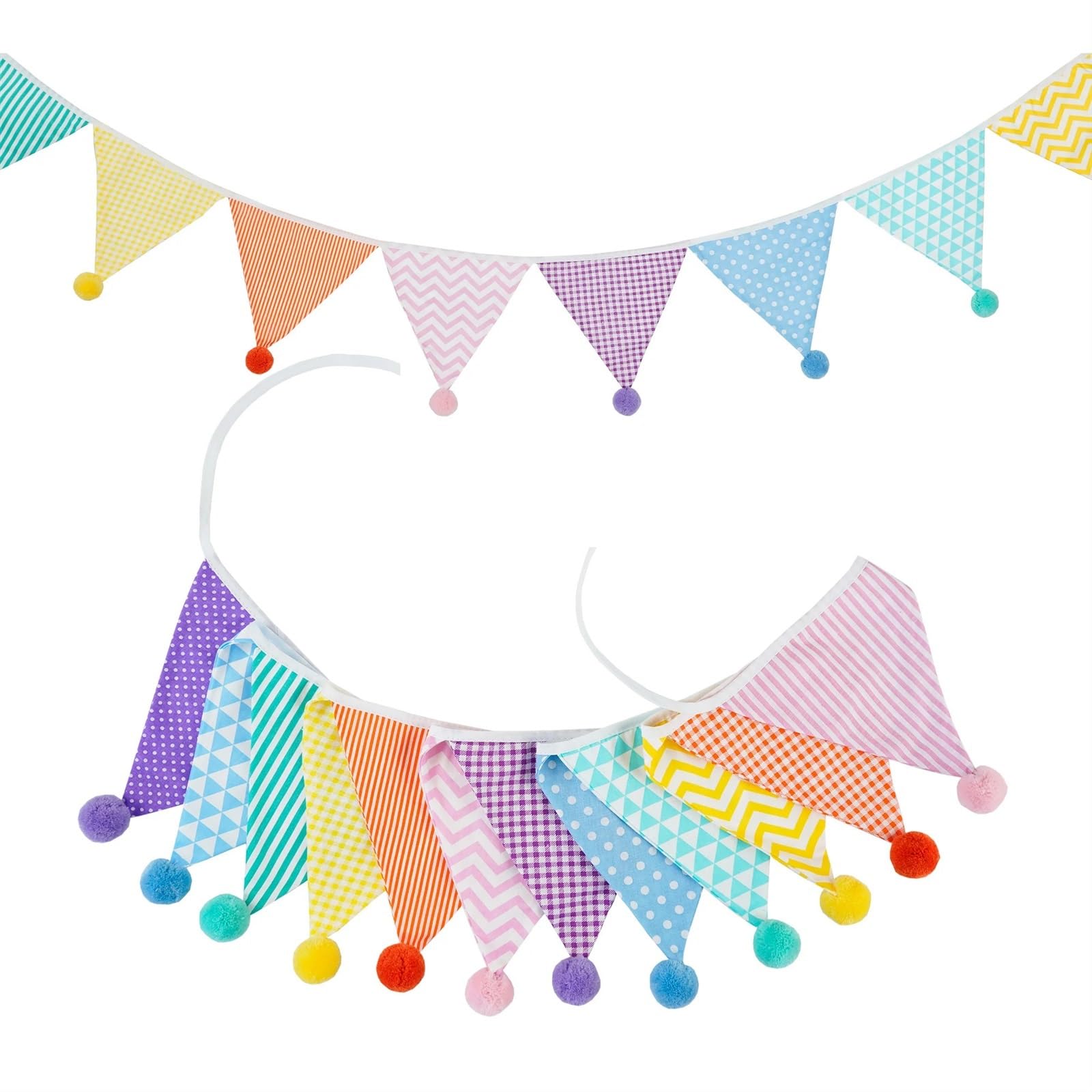 Multicolor Double Layer Triangle Bunting Banner 3.2M 12 Flags 17Cm